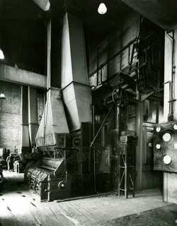 Power station boiler room with coal-feed equipment in 1938. Photo: Foto Roos.