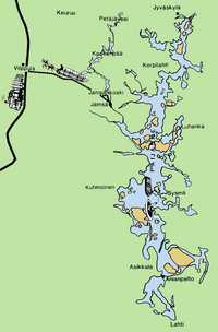 Jämsänkoski sawmill, pulp and paper mill transport routes in the 1800s and early 1900s. Source: Tiittanen Merja  / 100 vuotta paperiteollisuutta in Jämsänkoski.