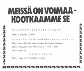 Reino Selin mainosti pääluottamusmiesvaaleissa 1982