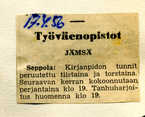 Tuntematon,  (c) Jämsän työväenopisto,  Ilmoitus 17.4.1956